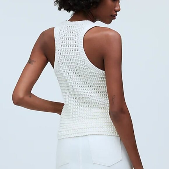 NWT Madewell Crochet Knit Crewneck Sweater Tank Ivory M - Picture 2 of 10